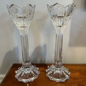 Vintage Gorgeous Gorham Crystal Lotus 9” Candlesticks Pair